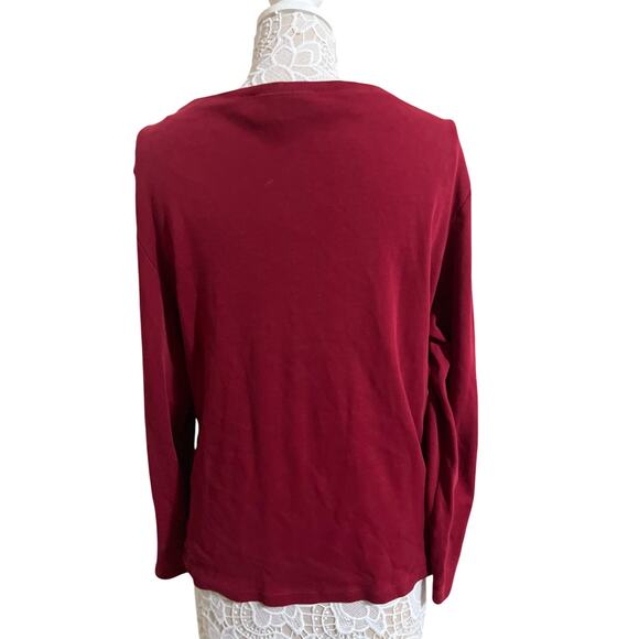 Karen Scott Deep Red Long Sleeve Henley -100% Cotton- Womens Size XL - Picture 2 of 6